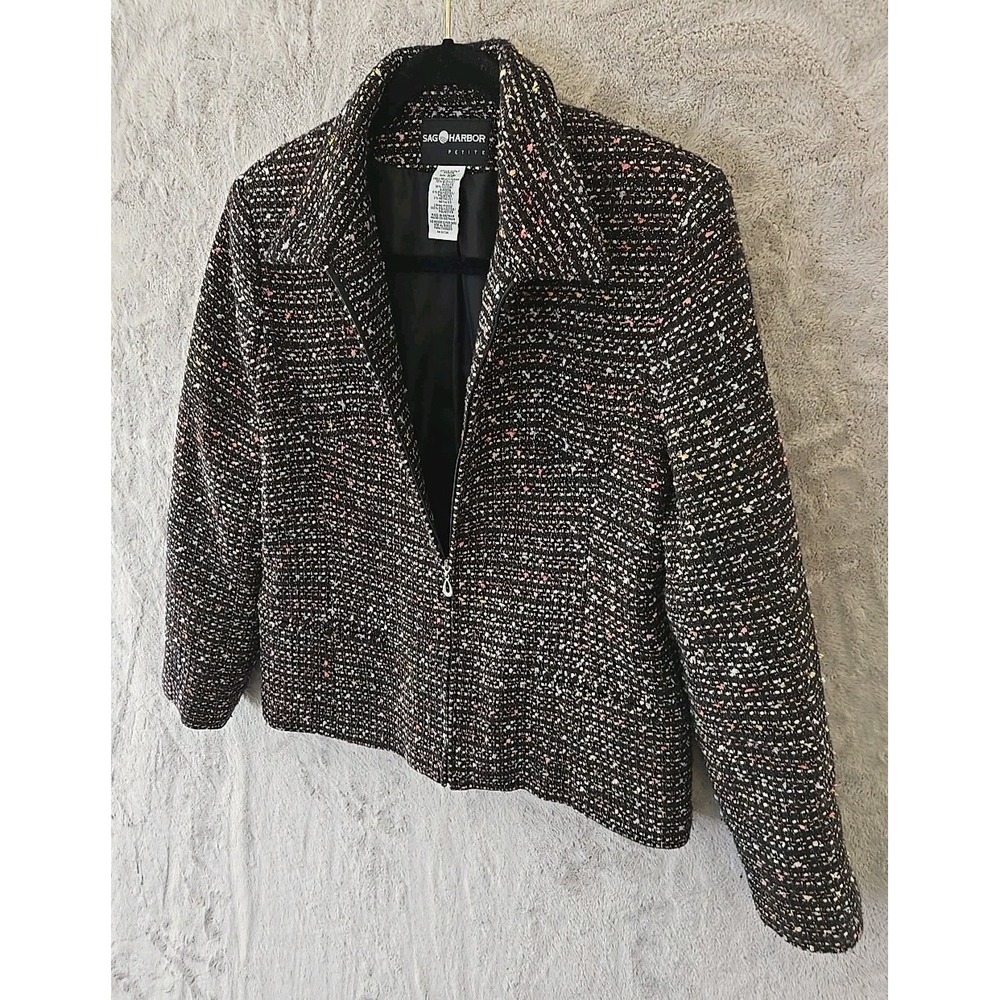 ZIPPER FRONT JACKET Work Sag Harbor Career Blazer Tweed Lined Professional 10P